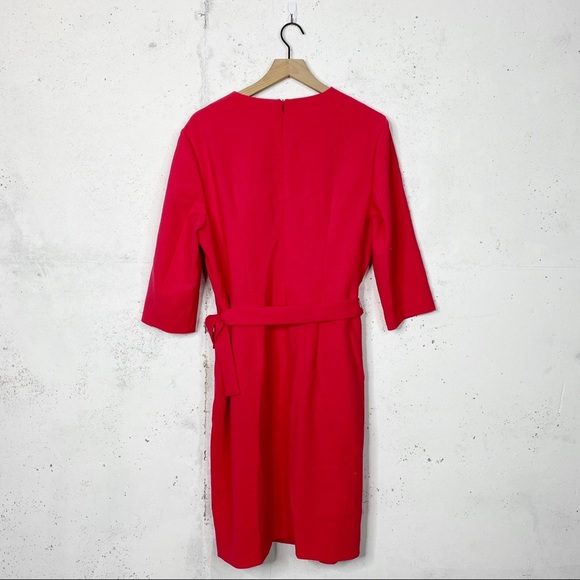Boss Hugo Boss Belted Sheath Red Career 3/4 Sleeve Dress Size 14 - Picture 5 of 8